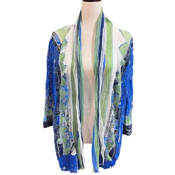 Chicos water color swimsuit mesh cover up Kimono size 2 Beach Resort - Picture 1 of 7